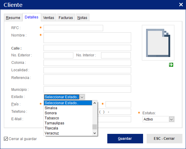 Catálogo de clientes - Estados - GNcys Factura Electrónica (CFDI)